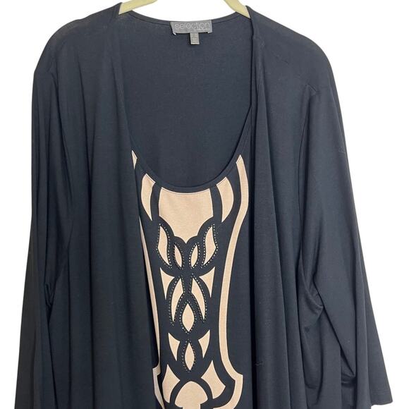 Ulla Popken Womens Tunic Top 20/22 Black Beige Geometric Studded 3/4 Sleeve - Picture 2 of 7